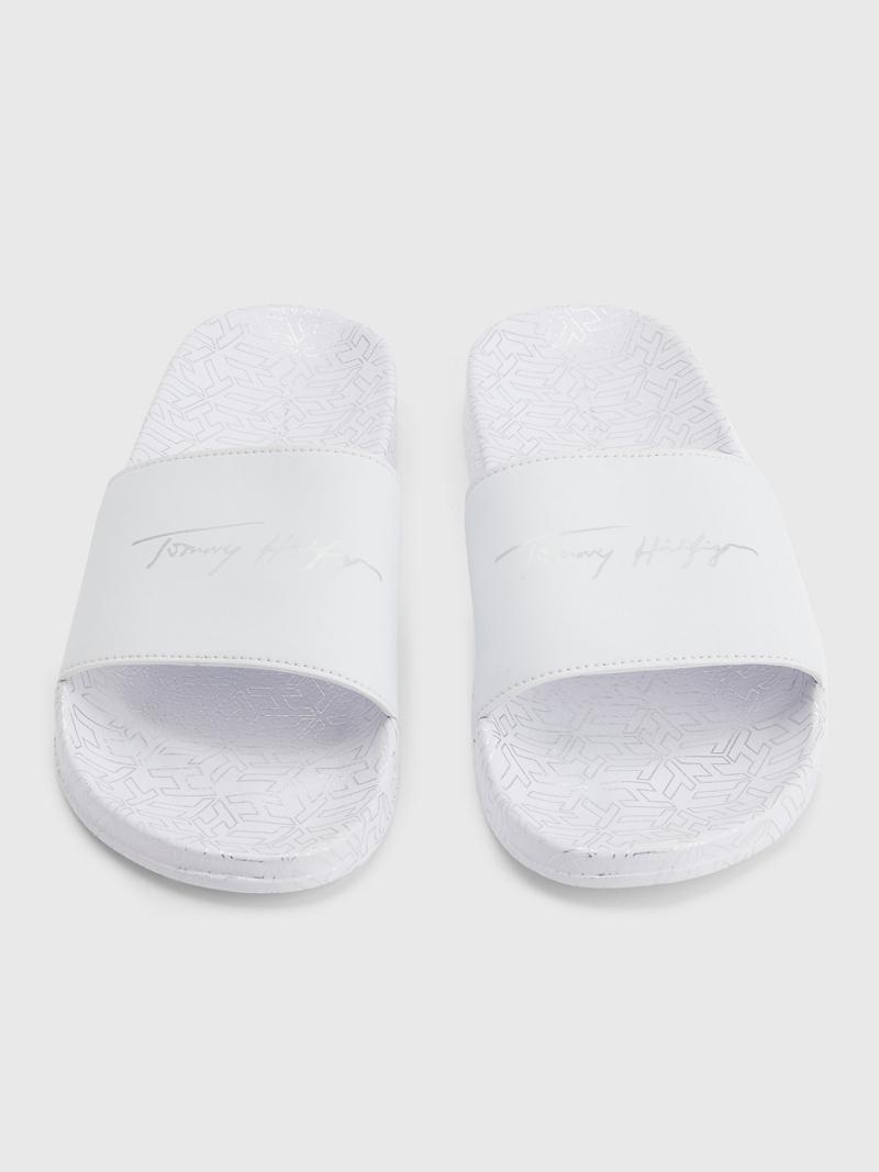 Női Tommy Hilfiger Tommy Metallic Pool Slide Fehér | HU 624DFM